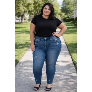 Judy blue size 16W blue jeans high-rise rainbow stretchy distressed casual